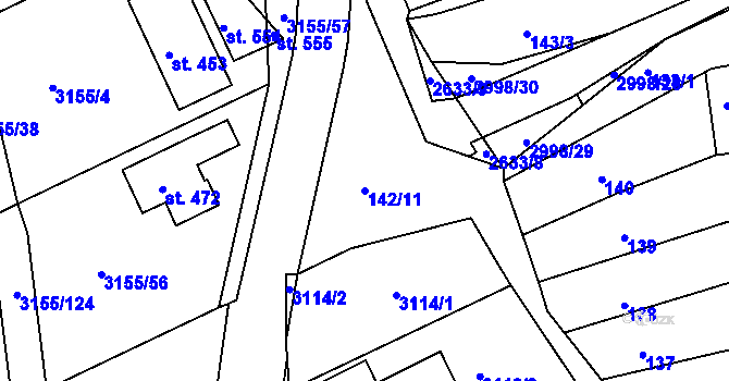 Parcela st. 142/11 v KÚ Dražovice, Katastrální mapa