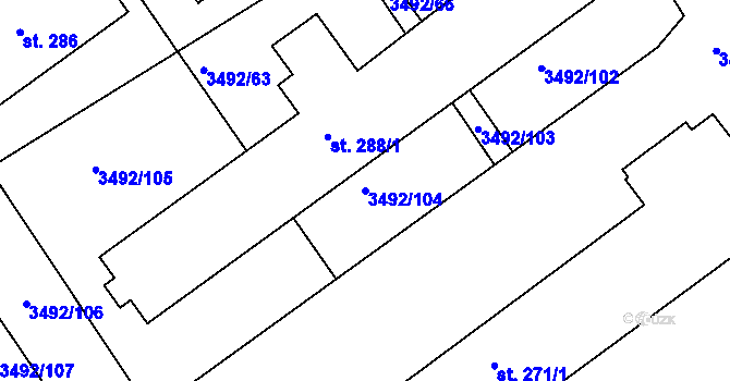 Parcela st. 3492/104 v KÚ Dražovice, Katastrální mapa