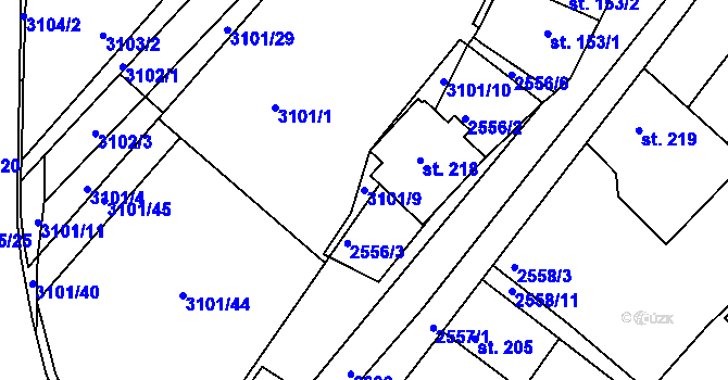 Parcela st. 3101/9 v KÚ Dražovice, Katastrální mapa