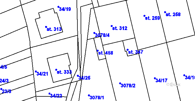 Parcela st. 458 v KÚ Dražovice, Katastrální mapa