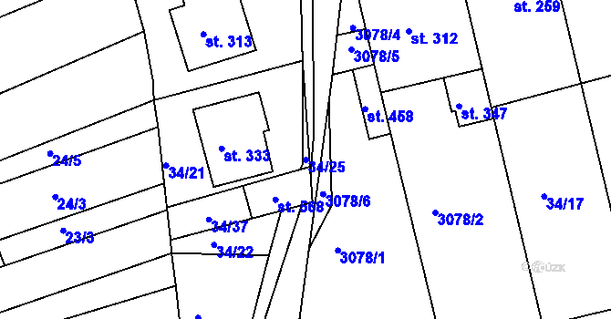 Parcela st. 34/25 v KÚ Dražovice, Katastrální mapa