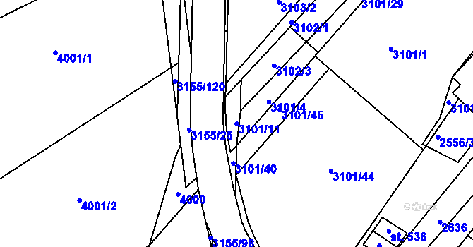 Parcela st. 3101/11 v KÚ Dražovice, Katastrální mapa