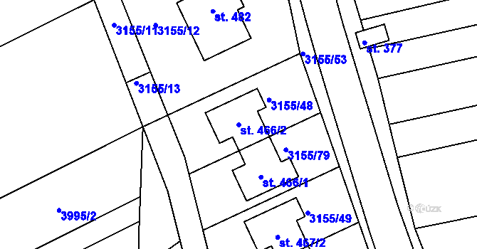 Parcela st. 466/2 v KÚ Dražovice, Katastrální mapa