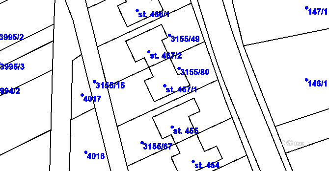 Parcela st. 467/1 v KÚ Dražovice, Katastrální mapa