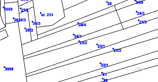 Parcela st. 23/2 v KÚ Dražovice, Katastrální mapa