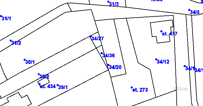 Parcela st. 34/36 v KÚ Dražovice, Katastrální mapa