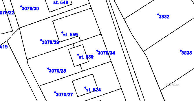 Parcela st. 3070/34 v KÚ Dražovice, Katastrální mapa