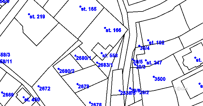 Parcela st. 558 v KÚ Dražovice, Katastrální mapa