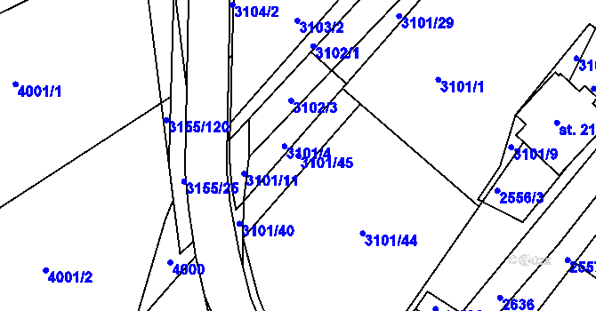 Parcela st. 3101/45 v KÚ Dražovice, Katastrální mapa
