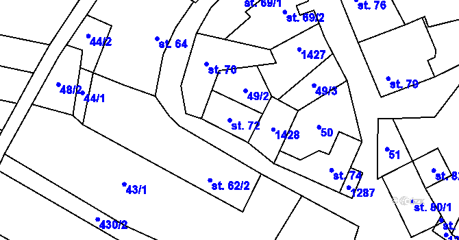Parcela st. 72 v KÚ Dražůvky, Katastrální mapa