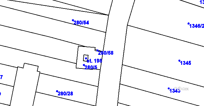 Parcela st. 280/9 v KÚ Dražůvky, Katastrální mapa