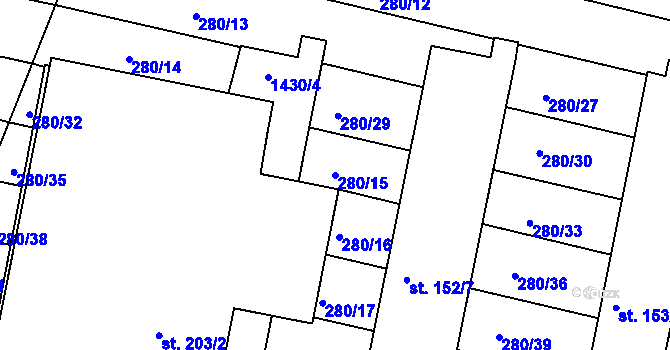 Parcela st. 280/15 v KÚ Dražůvky, Katastrální mapa