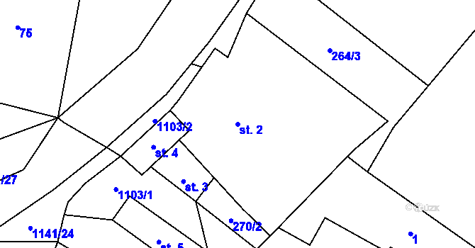 Parcela st. 2 v KÚ Drevníky, Katastrální mapa