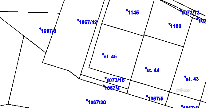 Parcela st. 45 v KÚ Drevníky, Katastrální mapa
