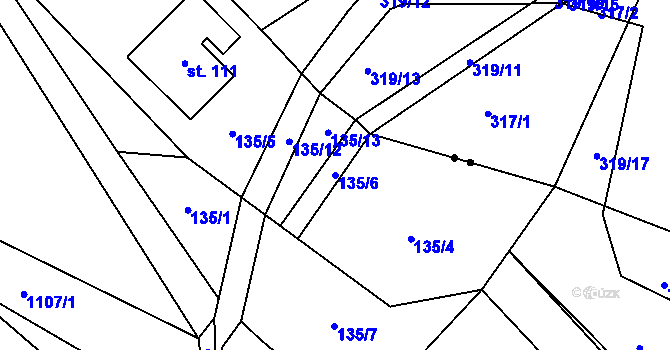 Parcela st. 135/6 v KÚ Drevníky, Katastrální mapa