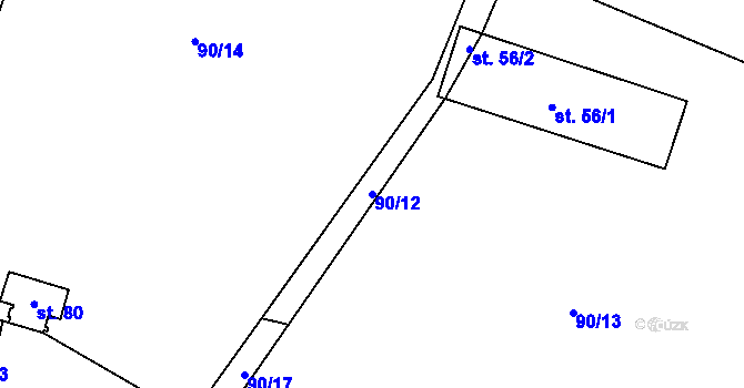 Parcela st. 90/12 v KÚ Drevníky, Katastrální mapa