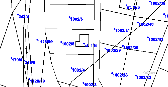 Parcela st. 115 v KÚ Drevníky, Katastrální mapa