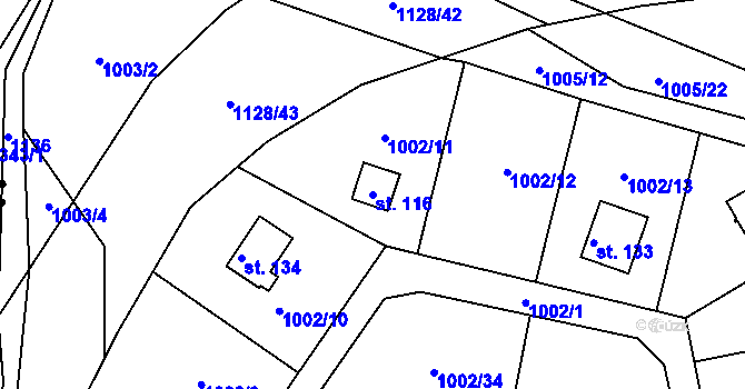 Parcela st. 116 v KÚ Drevníky, Katastrální mapa