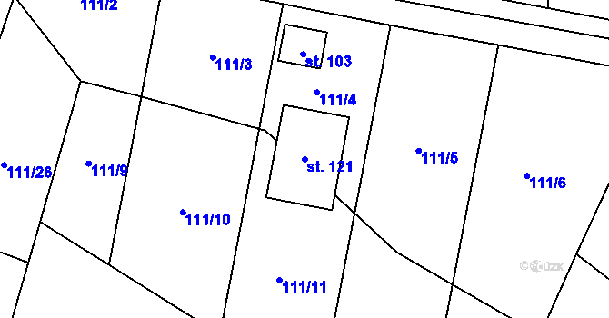 Parcela st. 121 v KÚ Drevníky, Katastrální mapa