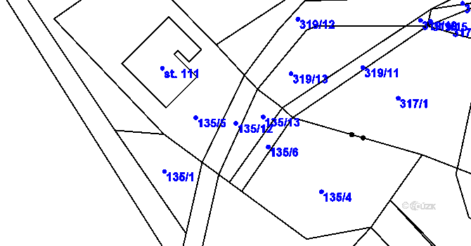Parcela st. 135/12 v KÚ Drevníky, Katastrální mapa