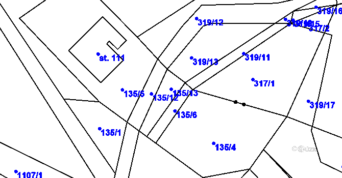 Parcela st. 135/13 v KÚ Drevníky, Katastrální mapa