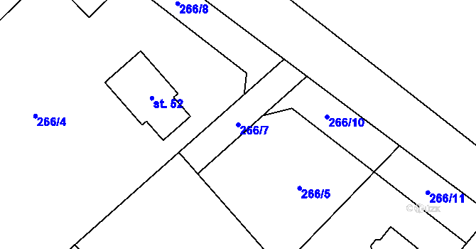 Parcela st. 266/7 v KÚ Slovanská Lhota, Katastrální mapa