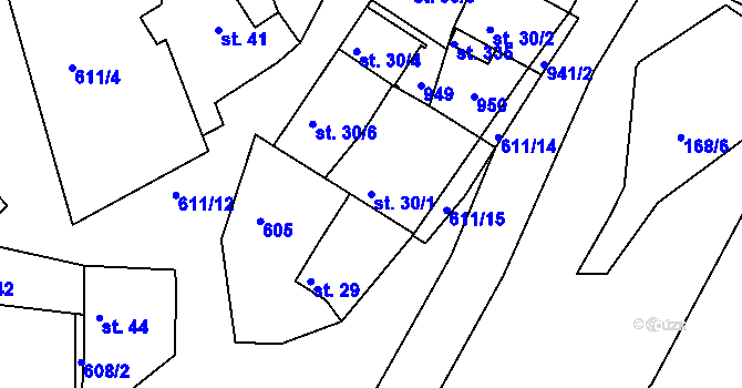 Parcela st. 30/1 v KÚ Županovice, Katastrální mapa