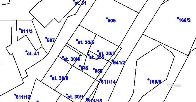 Parcela st. 30/2 v KÚ Županovice, Katastrální mapa
