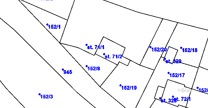 Parcela st. 71/2 v KÚ Županovice, Katastrální mapa