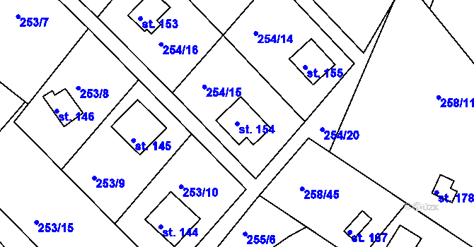 Parcela st. 154 v KÚ Županovice, Katastrální mapa