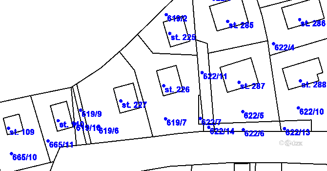 Parcela st. 226 v KÚ Županovice, Katastrální mapa