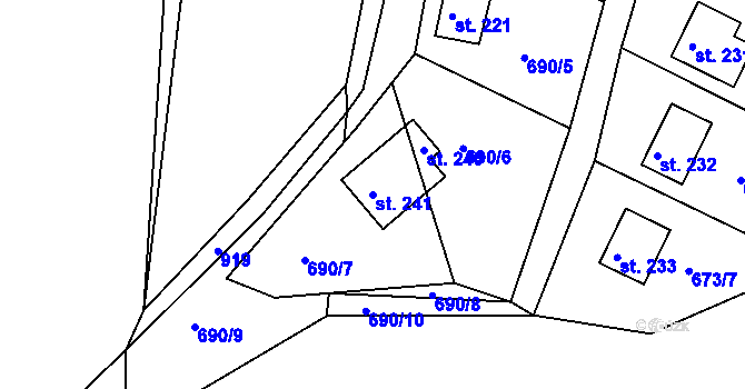 Parcela st. 241 v KÚ Županovice, Katastrální mapa