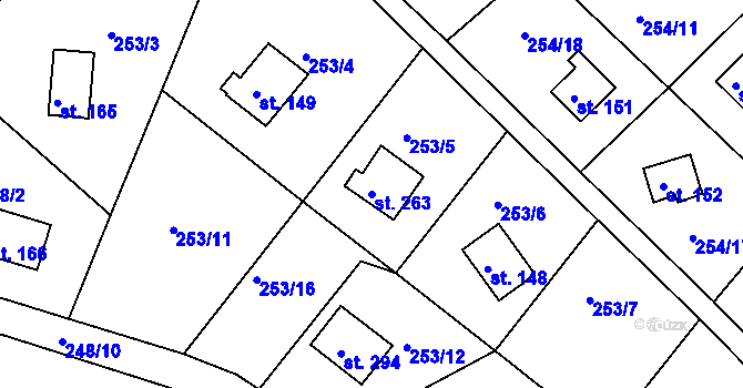 Parcela st. 263 v KÚ Županovice, Katastrální mapa