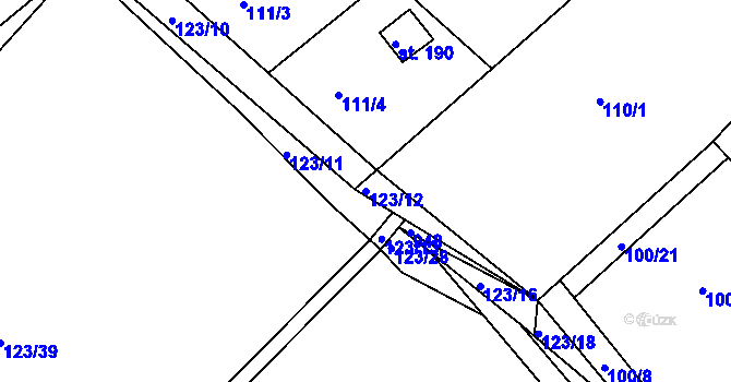 Parcela st. 123/12 v KÚ Županovice, Katastrální mapa