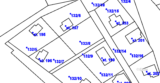 Parcela st. 132/8 v KÚ Županovice, Katastrální mapa