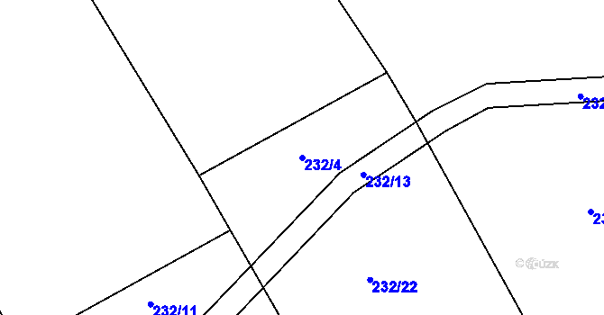 Parcela st. 232/4 v KÚ Županovice, Katastrální mapa