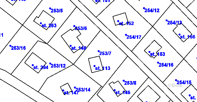 Parcela st. 253/7 v KÚ Županovice, Katastrální mapa