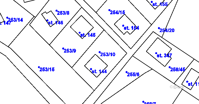 Parcela st. 253/10 v KÚ Županovice, Katastrální mapa
