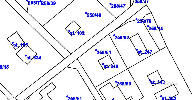 Parcela st. 258/61 v KÚ Županovice, Katastrální mapa