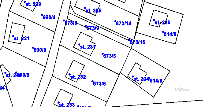 Parcela st. 673/5 v KÚ Županovice, Katastrální mapa