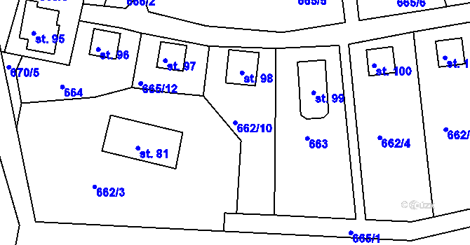 Parcela st. 662/10 v KÚ Županovice, Katastrální mapa