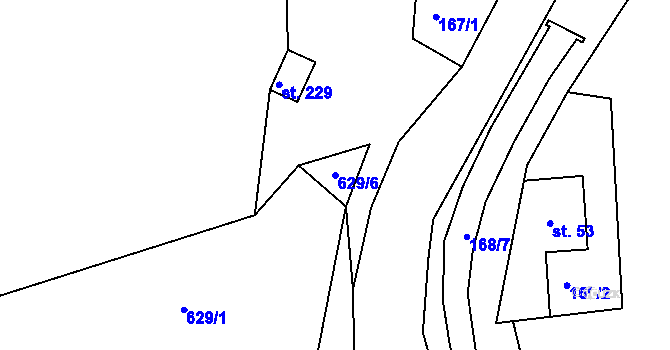 Parcela st. 629/6 v KÚ Županovice, Katastrální mapa
