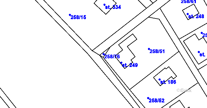 Parcela st. 258/76 v KÚ Županovice, Katastrální mapa