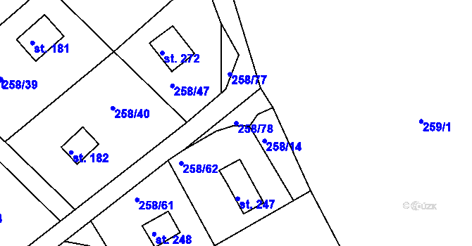 Parcela st. 258/78 v KÚ Županovice, Katastrální mapa