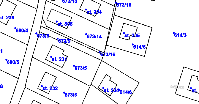 Parcela st. 673/16 v KÚ Županovice, Katastrální mapa