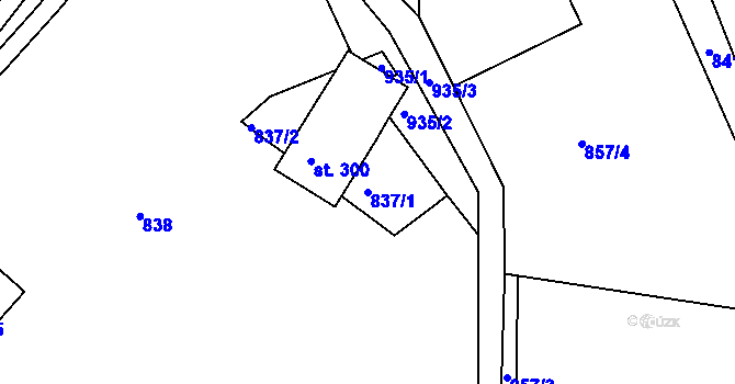 Parcela st. 837/1 v KÚ Županovice, Katastrální mapa