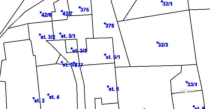 Parcela st. 5/1 v KÚ Drhovle, Katastrální mapa