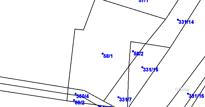 Parcela st. 58/1 v KÚ Drhovle, Katastrální mapa