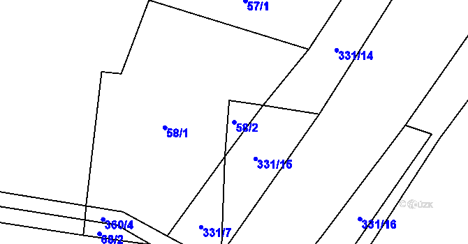 Parcela st. 58/2 v KÚ Drhovle, Katastrální mapa