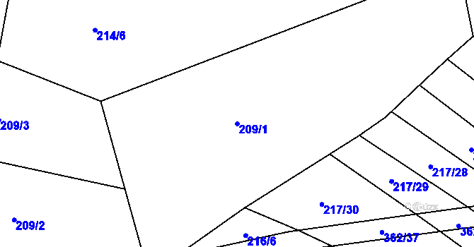 Parcela st. 209/1 v KÚ Drhovle, Katastrální mapa